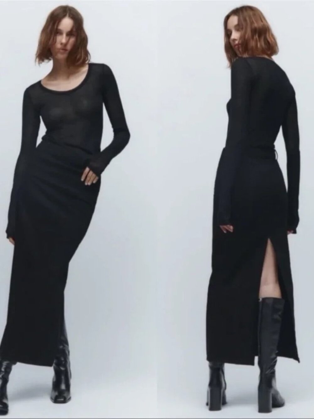 Zara The Black Sculpted Denim High Waist Maxi Skirt Size M